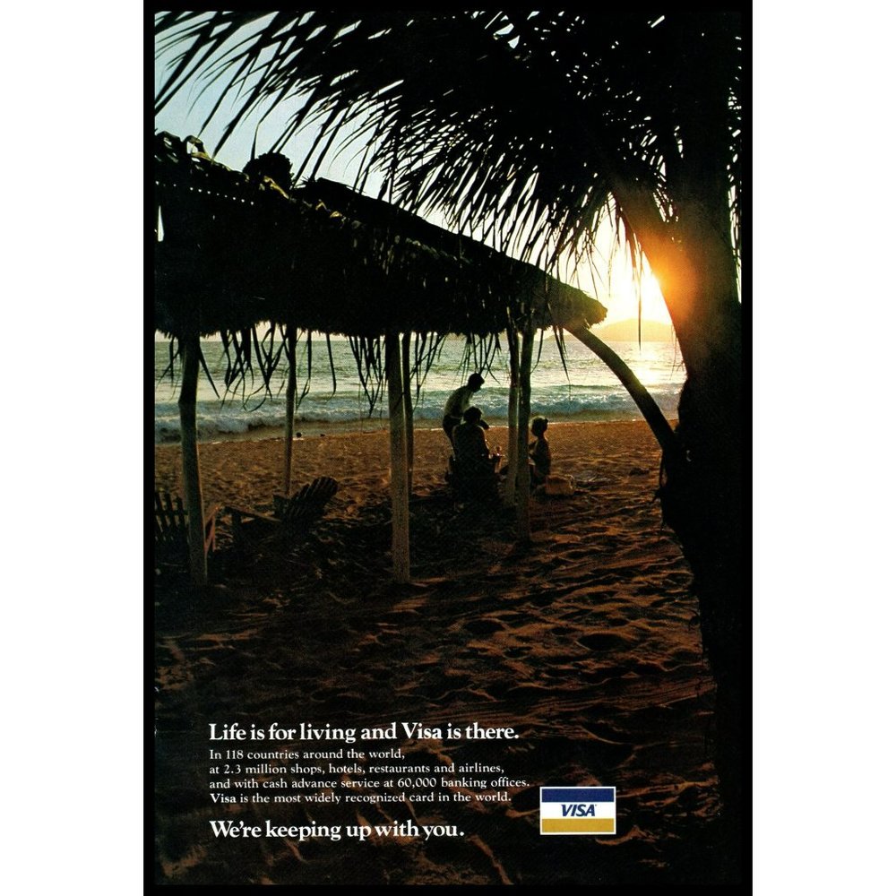 1978 Visa We're Keeping Up With You Vintage Print Ad Seaside Sunset